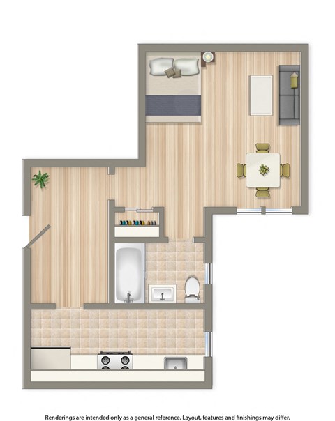 chatham courts studio floor plan 531 squared feet